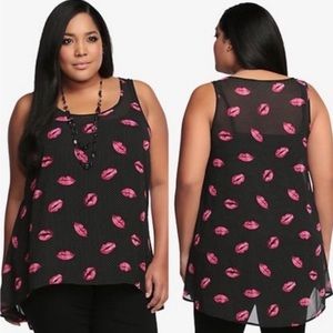 TORRID Black Pink Lips Dot Mesh Tank Top